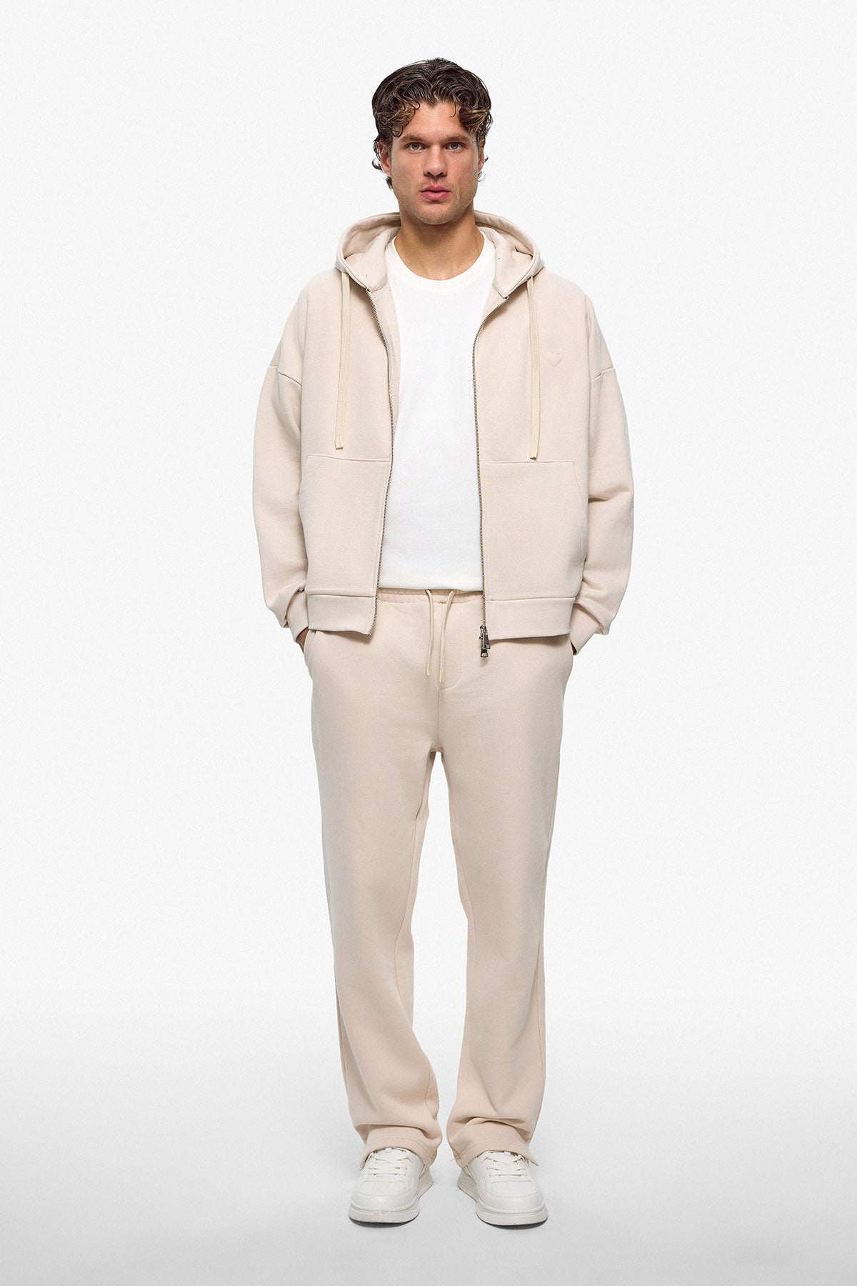 Ensemble Sweat à Capuche Zippé Beige - Confort Casual