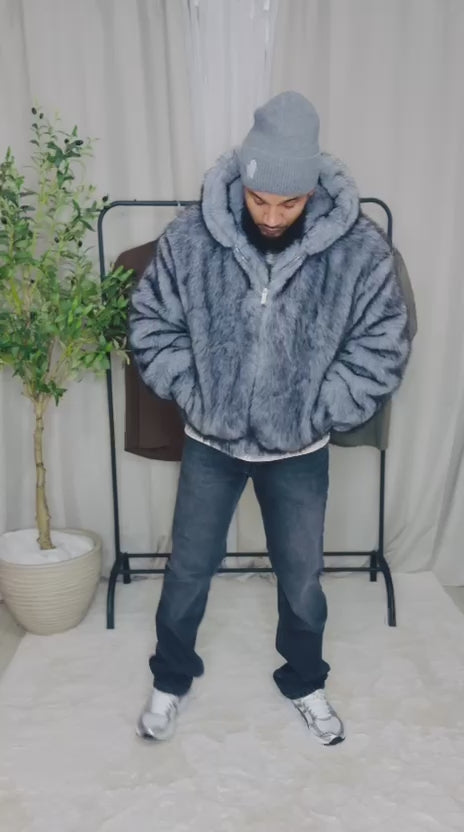 Veste Luxe Street en Fausse Fourrure – Gris Anthracite